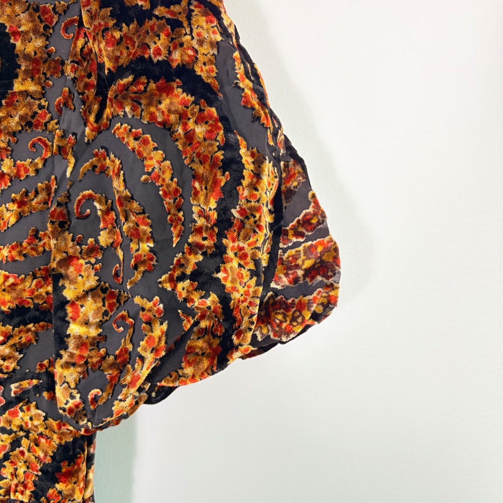 Anthropologie Catalina Burnout Velvet Dress Black Gold Paisley V-Neck Maxi Sz 4 - Picture 12 of 13